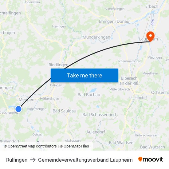 Rulfingen to Gemeindeverwaltungsverband Laupheim map