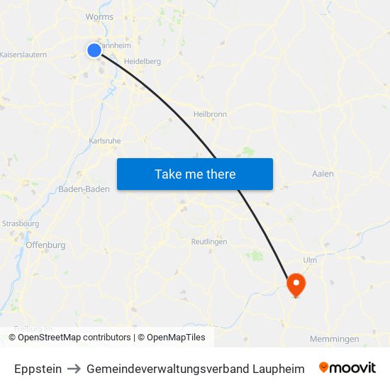 Eppstein to Gemeindeverwaltungsverband Laupheim map