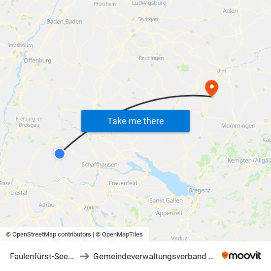 Faulenfürst-Seebrugg to Gemeindeverwaltungsverband Laupheim map