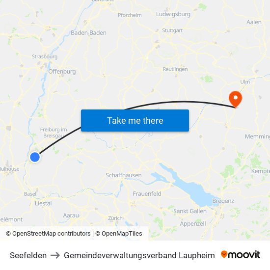 Seefelden to Gemeindeverwaltungsverband Laupheim map