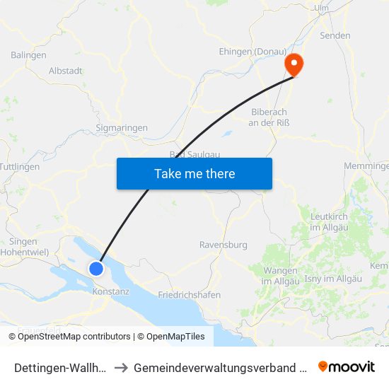 Dettingen-Wallhausen to Gemeindeverwaltungsverband Laupheim map