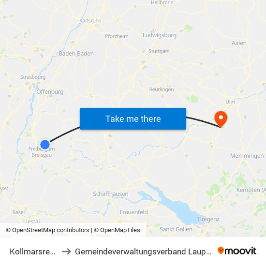 Kollmarsreute to Gemeindeverwaltungsverband Laupheim map
