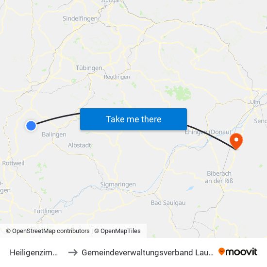 Heiligenzimmern to Gemeindeverwaltungsverband Laupheim map