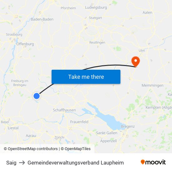 Saig to Gemeindeverwaltungsverband Laupheim map
