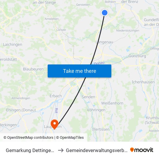 Gemarkung Dettingen am Albuch to Gemeindeverwaltungsverband Laupheim map