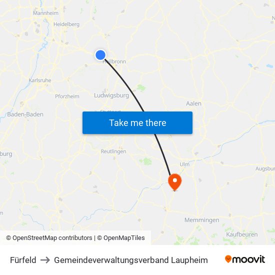 Fürfeld to Gemeindeverwaltungsverband Laupheim map