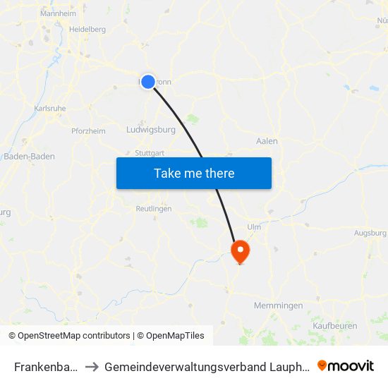 Frankenbach to Gemeindeverwaltungsverband Laupheim map