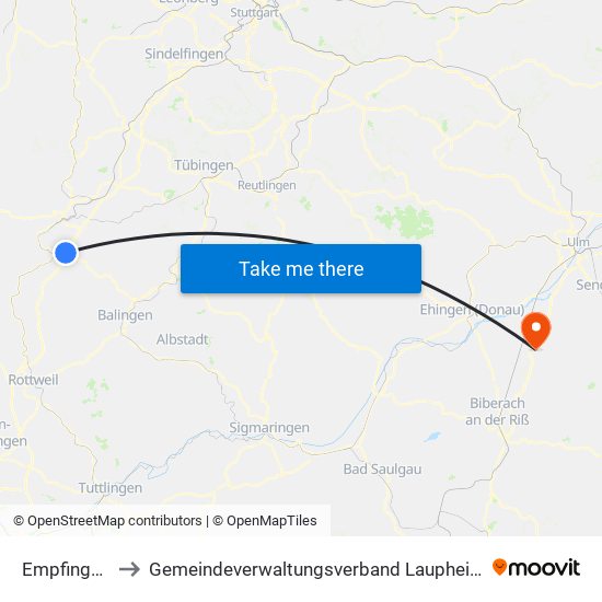 Empfingen to Gemeindeverwaltungsverband Laupheim map