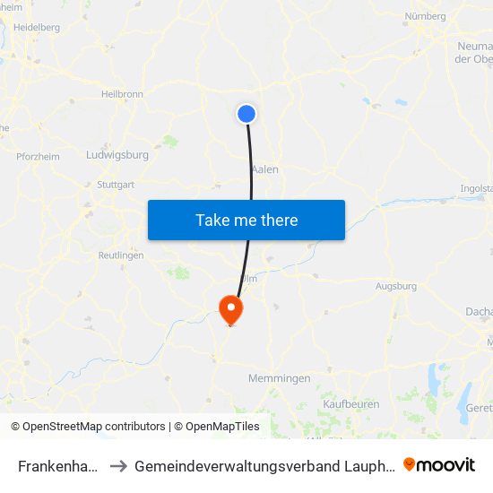 Frankenhardt to Gemeindeverwaltungsverband Laupheim map