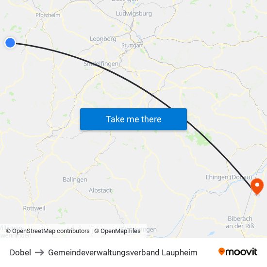 Dobel to Gemeindeverwaltungsverband Laupheim map