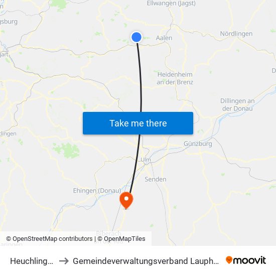 Heuchlingen to Gemeindeverwaltungsverband Laupheim map