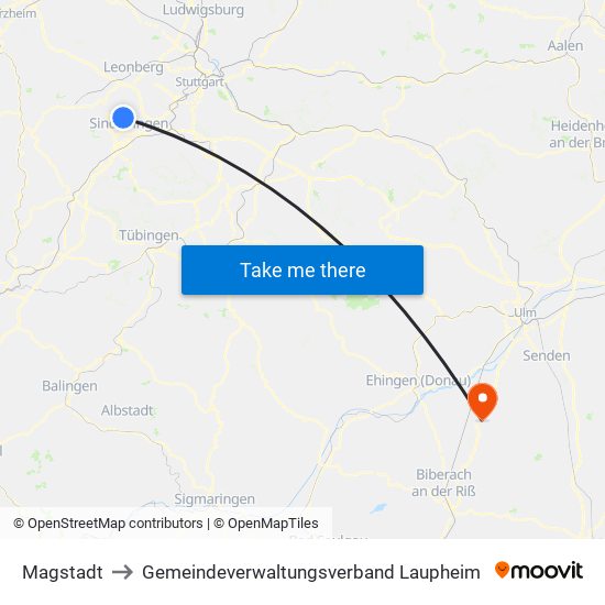 Magstadt to Gemeindeverwaltungsverband Laupheim map