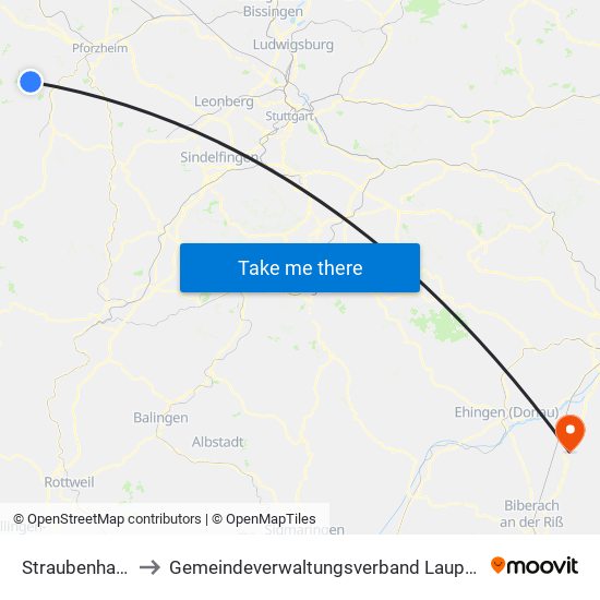 Straubenhardt to Gemeindeverwaltungsverband Laupheim map