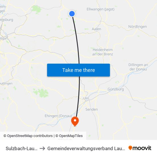 Sulzbach-Laufen to Gemeindeverwaltungsverband Laupheim map