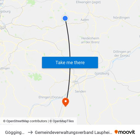Göggingen to Gemeindeverwaltungsverband Laupheim map