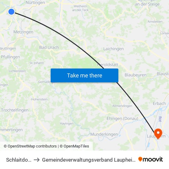 Schlaitdorf to Gemeindeverwaltungsverband Laupheim map