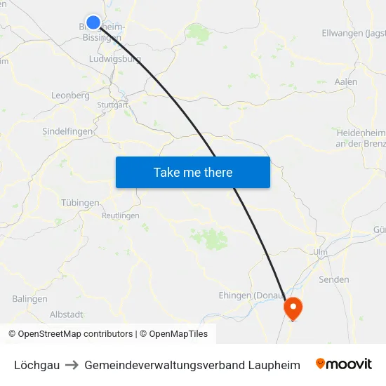 Löchgau to Gemeindeverwaltungsverband Laupheim map