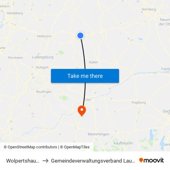 Wolpertshausen to Gemeindeverwaltungsverband Laupheim map