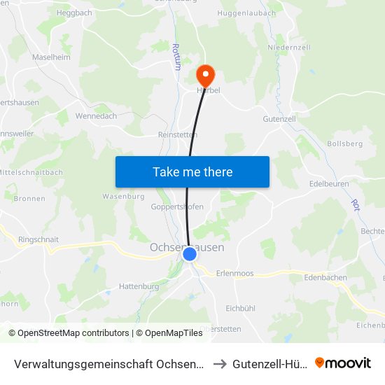 Verwaltungsgemeinschaft Ochsenhausen to Gutenzell-Hürbel map