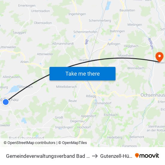 Gemeindeverwaltungsverband Bad Buchau to Gutenzell-Hürbel map