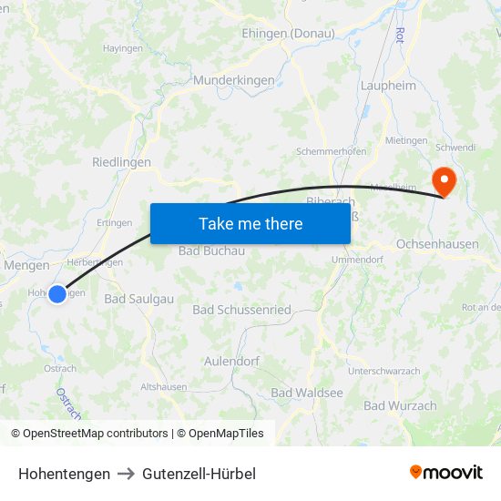 Hohentengen to Gutenzell-Hürbel map