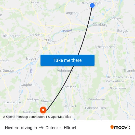 Niederstotzingen to Gutenzell-Hürbel map