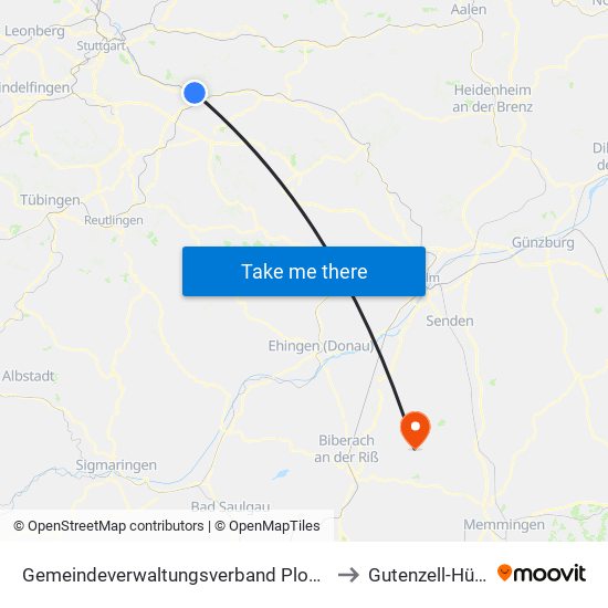 Gemeindeverwaltungsverband Plochingen to Gutenzell-Hürbel map