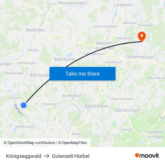 Königseggwald to Gutenzell-Hürbel map