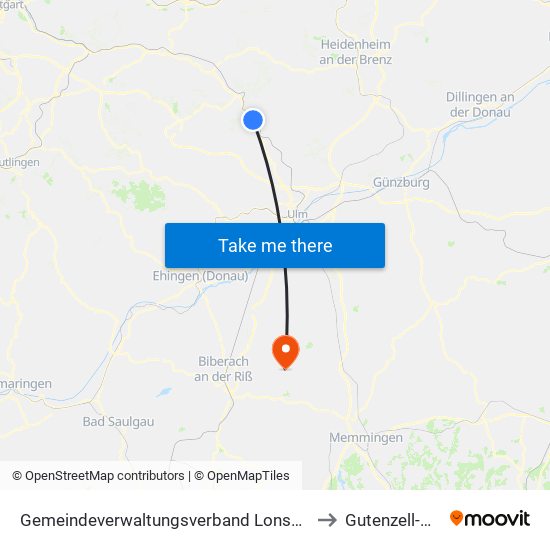 Gemeindeverwaltungsverband Lonsee-Amstetten to Gutenzell-Hürbel map