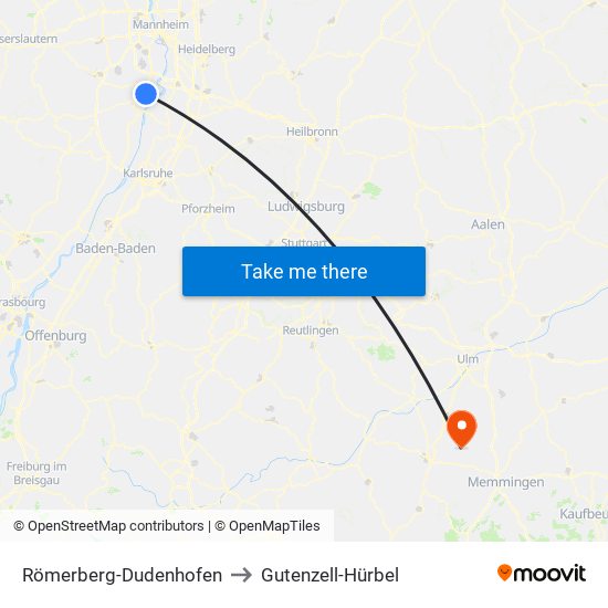 Römerberg-Dudenhofen to Gutenzell-Hürbel map