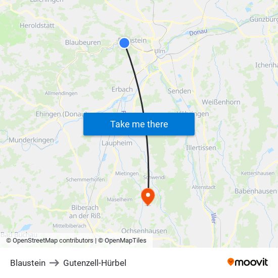 Blaustein to Gutenzell-Hürbel map