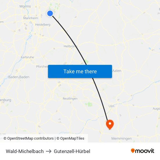 Wald-Michelbach to Gutenzell-Hürbel map