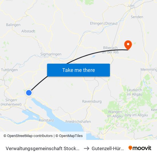 Verwaltungsgemeinschaft Stockach to Gutenzell-Hürbel map