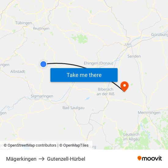 Mägerkingen to Gutenzell-Hürbel map