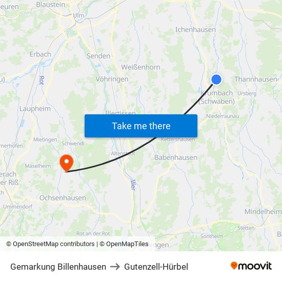 Gemarkung Billenhausen to Gutenzell-Hürbel map