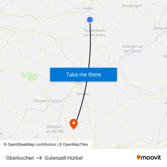 Oberkochen to Gutenzell-Hürbel map