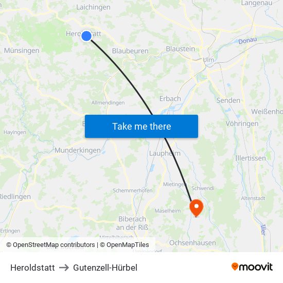 Heroldstatt to Gutenzell-Hürbel map