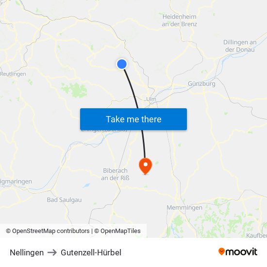 Nellingen to Gutenzell-Hürbel map