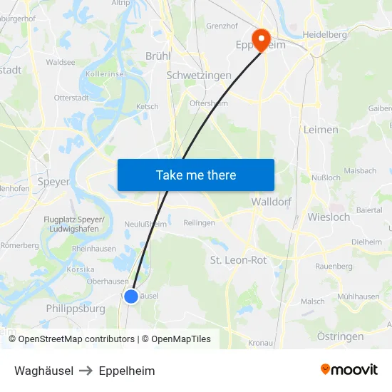 Waghäusel to Eppelheim map