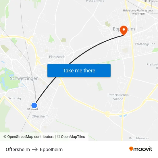 Oftersheim to Eppelheim map
