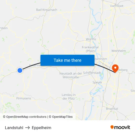 Landstuhl to Eppelheim map