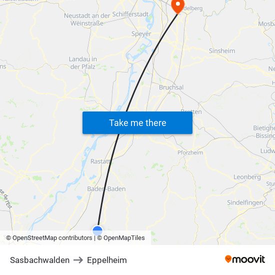 Sasbachwalden to Eppelheim map