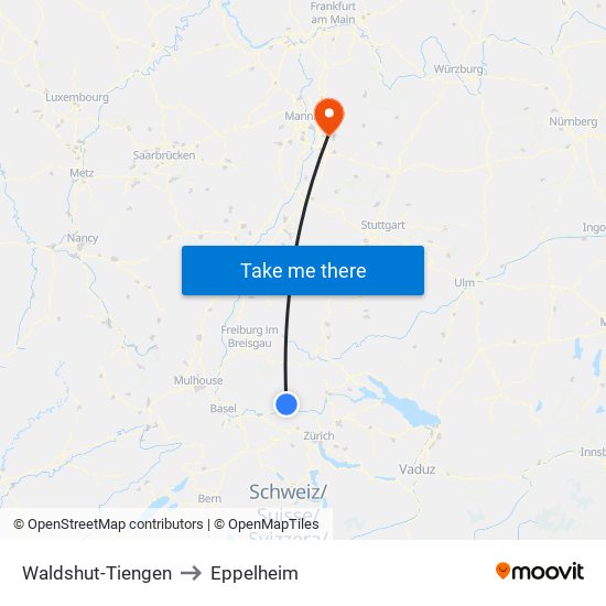 Waldshut-Tiengen to Eppelheim map