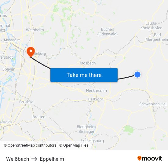 Weißbach to Eppelheim map