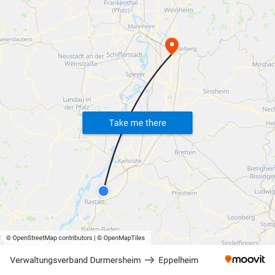 Verwaltungsverband Durmersheim to Eppelheim map