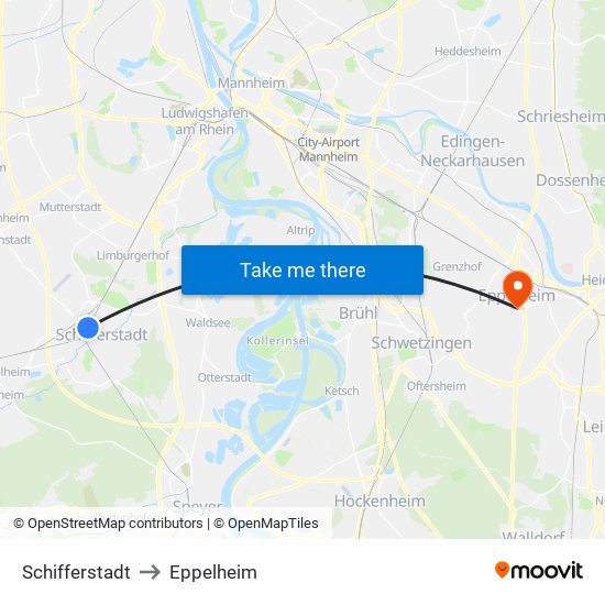 Schifferstadt to Eppelheim map