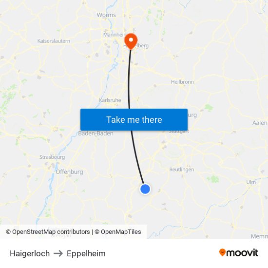 Haigerloch to Eppelheim map