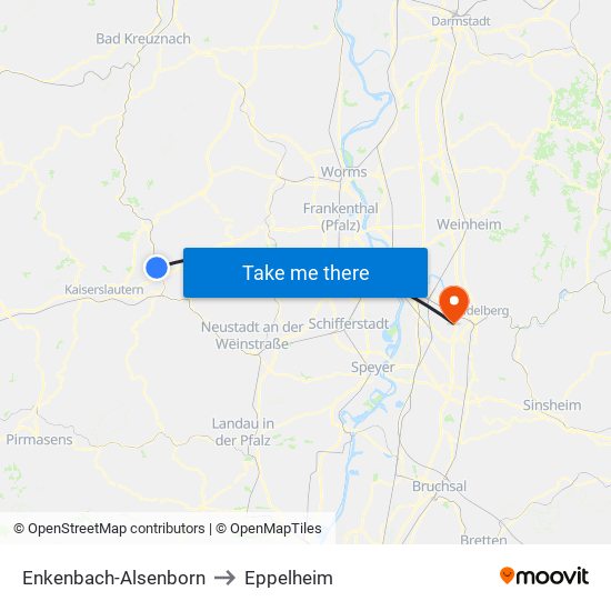 Enkenbach-Alsenborn to Eppelheim map