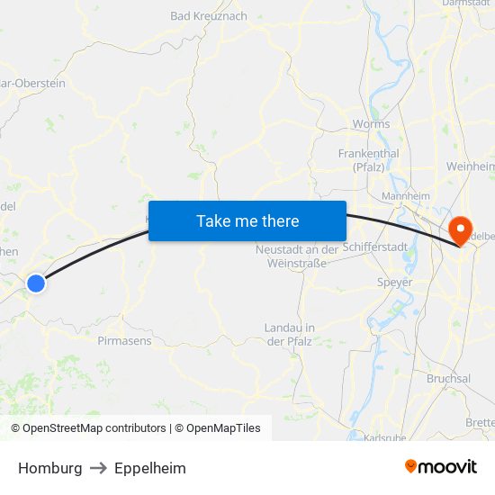 Homburg to Eppelheim map