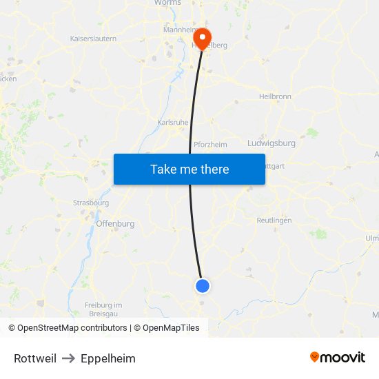 Rottweil to Eppelheim map